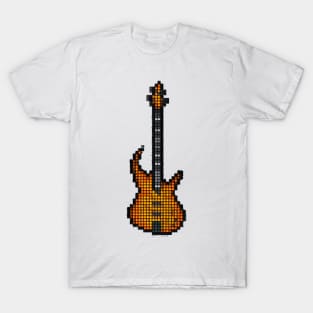 Tiled Pixel Burning Fire Bass Guitar Upright T-Shirt